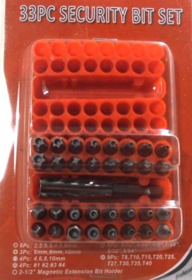  33 pc. SECURITY BIT SET HOLLOW, HEX,TRIWING,SPANNER,TORX-DRILL BIT SET