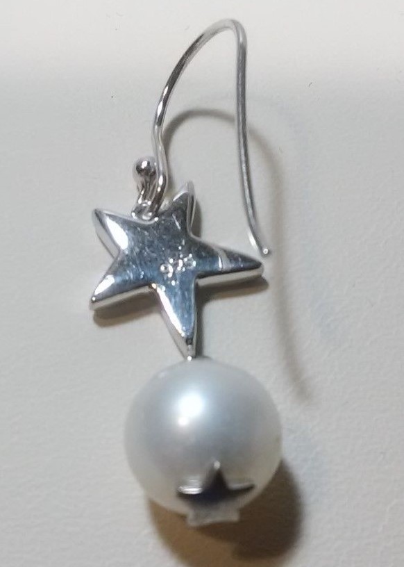 FRESHWATER PEARL STERLING SILVER STAR DROP EARRINGS