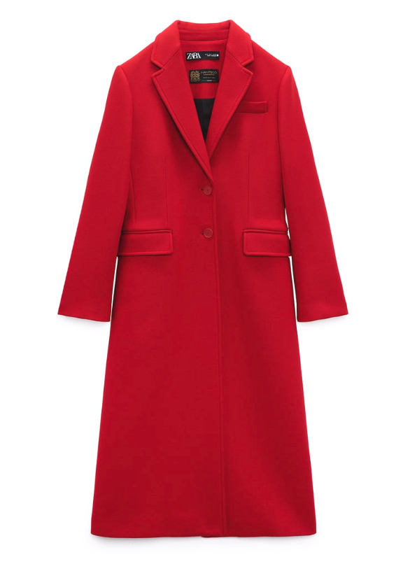 Pre-owned Zara Women Manteco Wool Blend Fitted Wool Blend Long Coat Red 8641/744