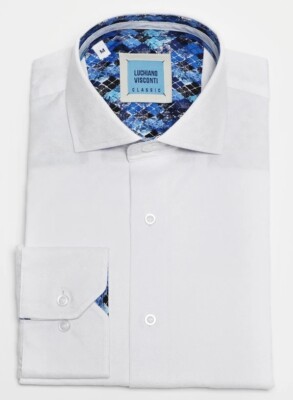 Luchiano Visconti  Men's, Classic Fit Long Sleeve Dress Shirt, White, S