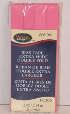 Pink Extra Wide Double Fold Bias Tape Wrights# 206 061 3Yds x .5''W PolyCotton