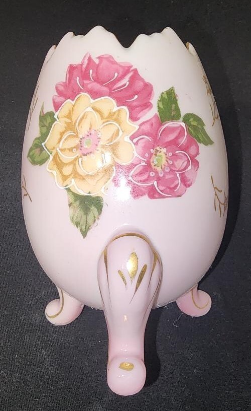 Vintage Hand Painted Gold Trim Porcelain Pink Rose Collectib