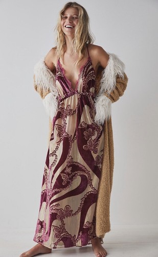 

Платье-комбинация макси с бархатной кружевной отделкой Free People Bali Butterfly Burnout, размер  198 долларов США, Красный
