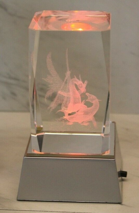 Dragon and Baby in Blue Lucite + Light changing Dragon Hologram in cube
