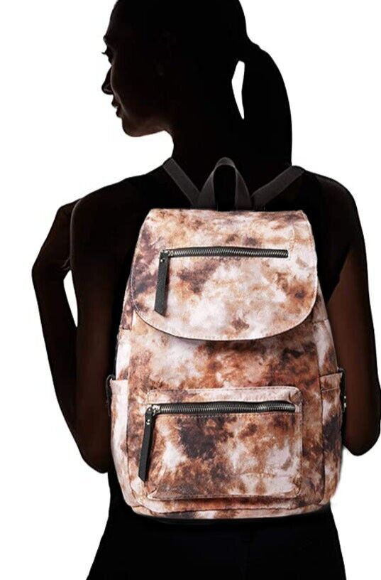 Madden Girl Proper Flap Brown Blush Multi Large Nylon Zip Backpack NWT
