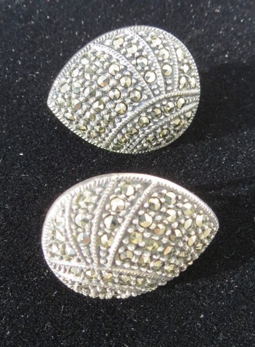 Vtg JUDITH JACK NORDSTROM Marcasite Sterling Silver Teardrop Earrings Pierced