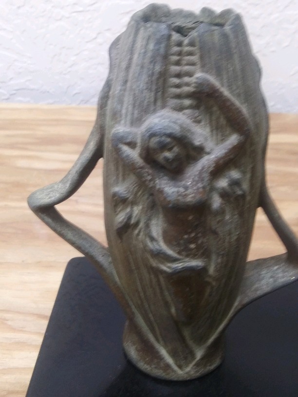 Art Nouveau Pewter Vase, Corn Cob with Young Maiden circa 1910