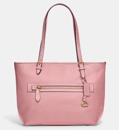 バッグ Coach Turnrock Pink Leather Tote Bag 💝 NWT COACH TAYLOR TOTE IN BUBBLEGUM PINK/BRASS PEBBLE