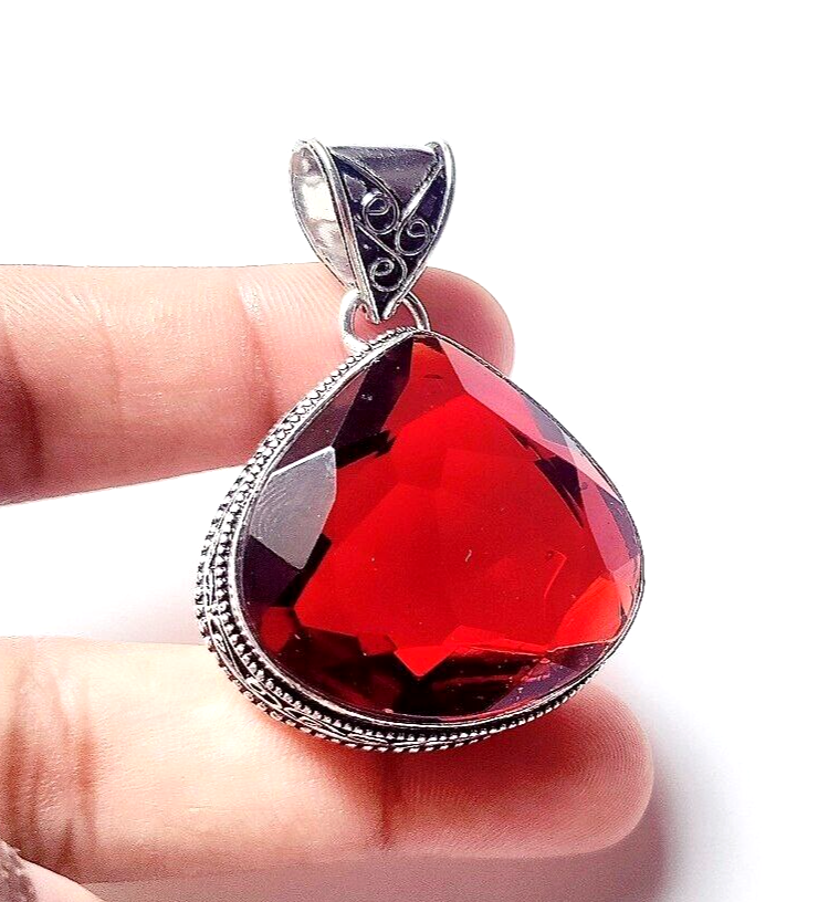 Mozambique Garnet Gemstone 925 Sterling Silver Handmade Jewelry Pendant 1.90