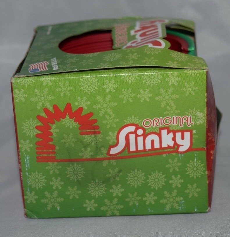 Original Plastic Slinky Walking Spring Toy New in Box Red Green Christmas POOF