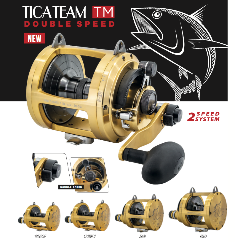 Fishing Reel TICA Team 12 - 16 - 30 - 50 LBS WTS Double Speed New