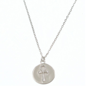 Egyptian Ankh Cross Key-of-Life Round Pendant Necklace 925 Sterling Silver H1