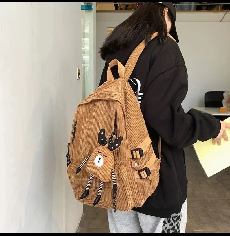 Fashion Mini Backpack, Men OR Women Shoulder Small Travel Bag Brown Corduroy NEW