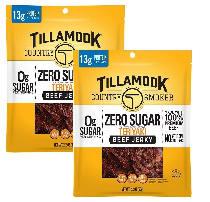 Tillamook Country Zero Sugar Keto Friendly Beef Jerky 2 Teriyaki 2.2Oz