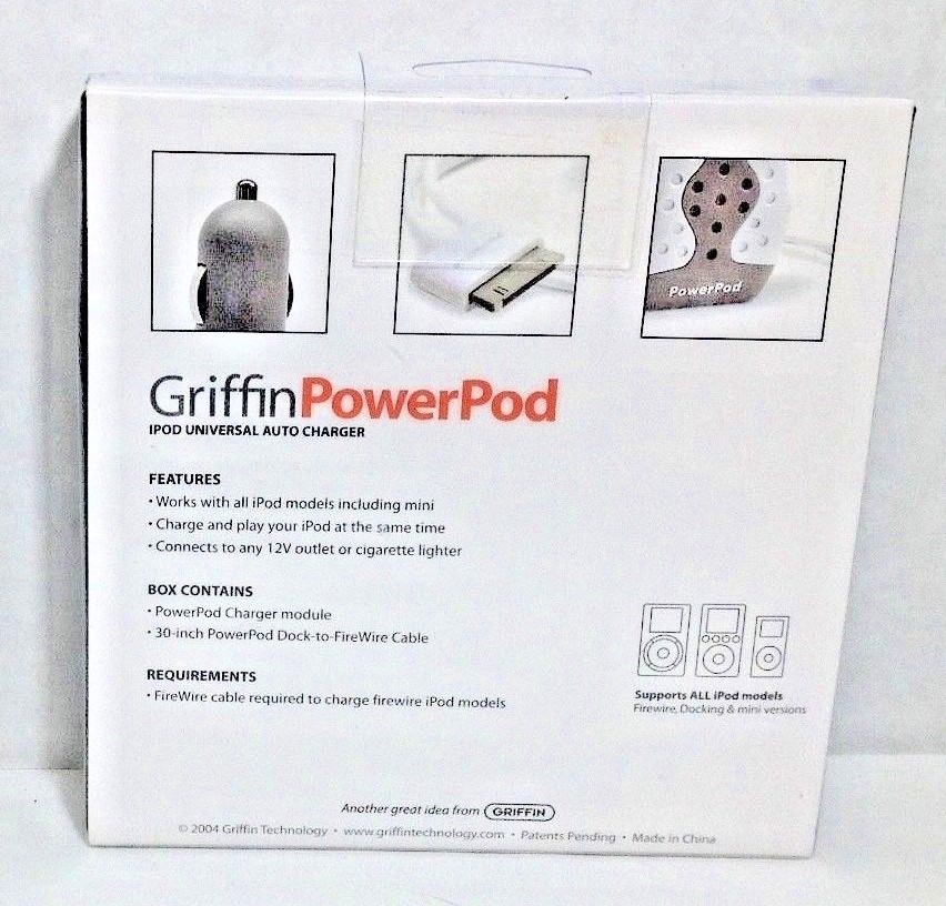 Griffin PowerPod universal auto charger for ipod New part no. T9451ZM/A