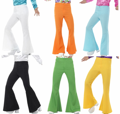 MENS 60S 70S DISCO DANCE FEVER FLARED BELL BOTTOM COSTUME PANTS SATURDAY NIGHT