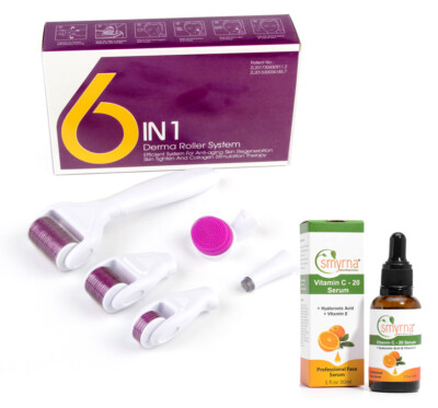 6-In-1 Derma Roller Skincare Kit Titanium + Vitamin C Serum Anti Aging