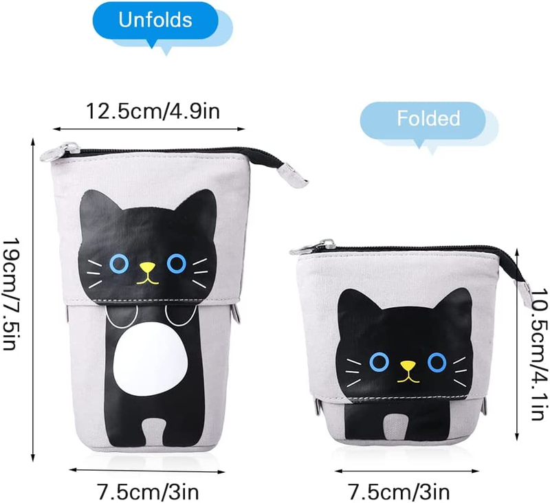 Transformer Stand Store Pencil Pouch/Case Canvas+Pu Cartoon Cute Cat Telescopic