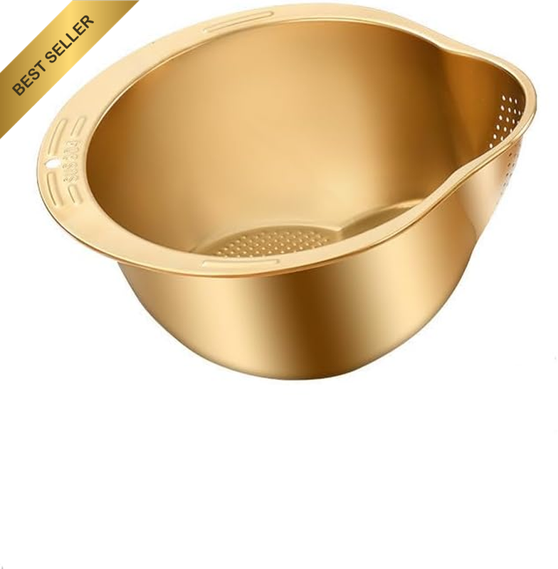 Stainless Steel Rice Washing Bowl, Kitchen Integrated Metal Funnel Bowl, Rice Wa