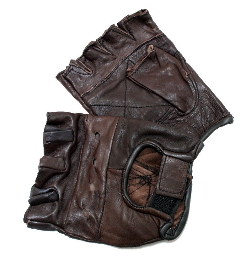 Perrini Workout Leather Brown Finger Less Gloves S- XXL