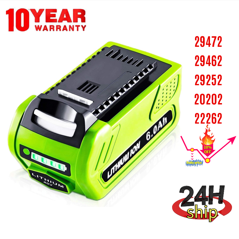 6.0Ah For Greenworks 40V Lithium G-MAX Battery 29462 29482 2