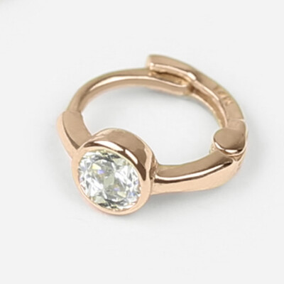 14k Solid Gold Small CZ Hoop Earring, Huggie, Lobe Cartilage, Minimalist