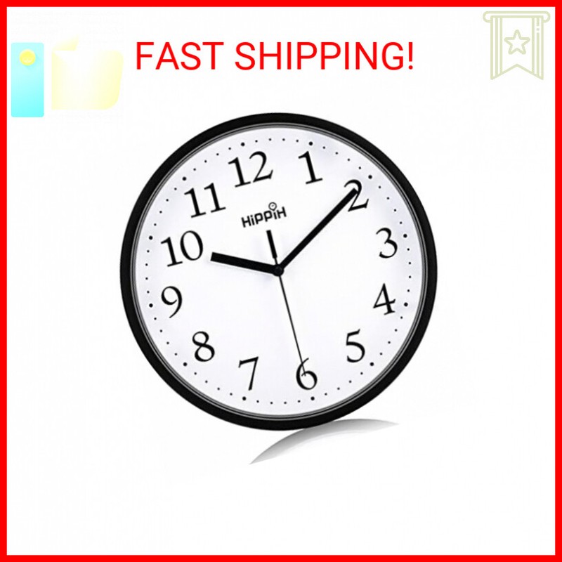 HIPPIH Wall Clock Silent Non Ticking Quality Quartz, 10 Inch Round Easy to Read