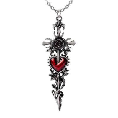 Alchemy Gothic Cross Of The Dark Kiss Pewter Necklace   Local Stock   Gothic