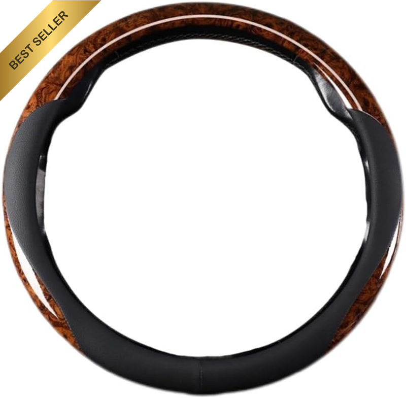 Wood Grain Steering Wheel Cover Microfiber Leather Universal 15 Inch, Car Steeri