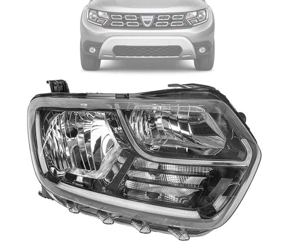Scheinwerfer Rechts Für Dacia Duster 2018-2021 LED TFL Halogen Schwarz mit E4