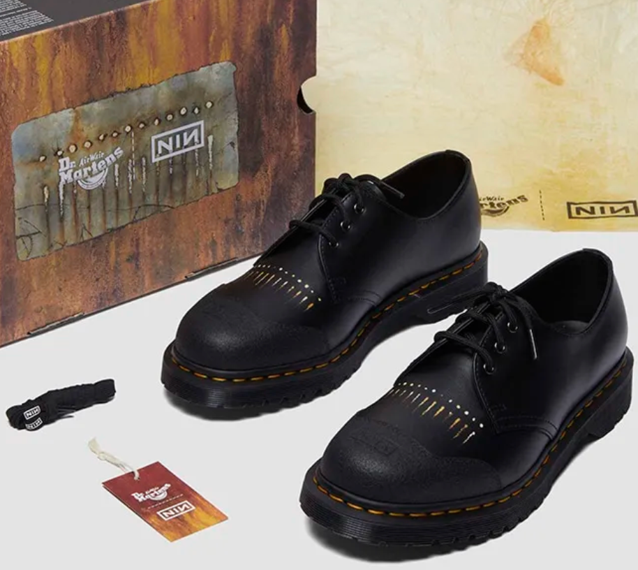 Pre-owned Dr. Martens' Dr. Martens 2024 Nine Inch Nails 1461 Backhand Leather Boots Mens Us 8 Uk 7 Eu41 In Black