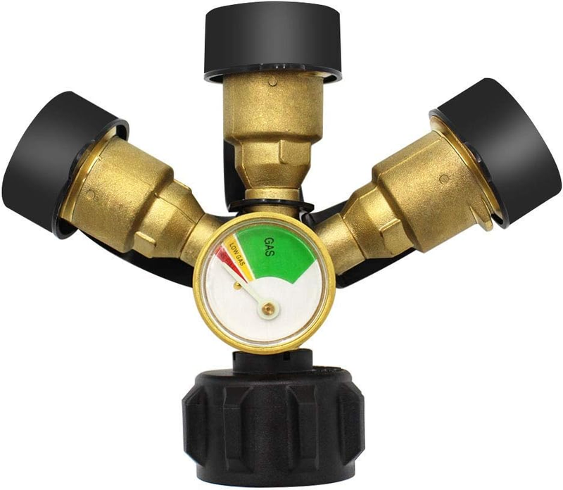 Propane Splitter QCC 3 Way Tee Gauge Adapter for LP Tank Cylinder Converter