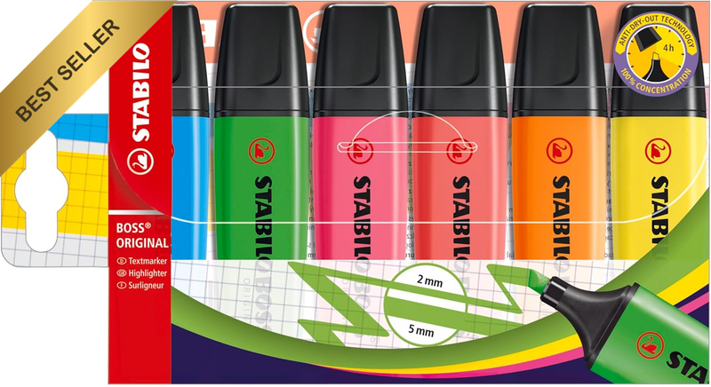 BOSS ORIGINAL Highlighter - Wallet of 6 Assorted Colours