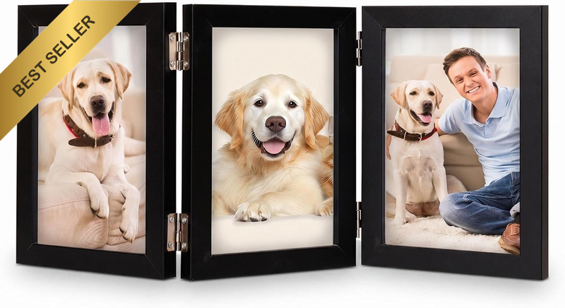Triple Hinged Folding Photo Frame, 3 Opening Wooden Picture Frame for 10X15Cm Ph
