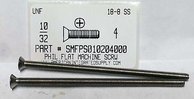 #10-32x4 Flat Head Phillips Machine Screws Stainless Steel (10)