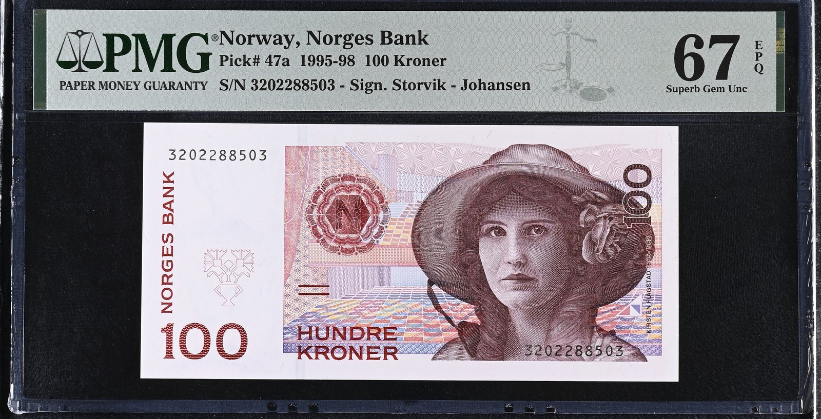 Norway 100 Kroner 1995 P 47 a Superb Gem UNC PMG 67 EPQ , Norges Bank