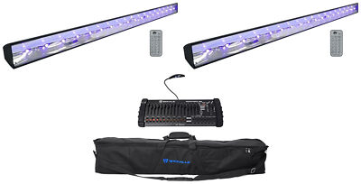 (2) American DJ ECO BAR UV DMX Ultraviolet LED Black Lights+Remotes+Bag+Control