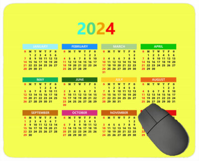 Calendar 2024 Year Mouse Pad,solid Color Mouse Pad with Stitched Edge