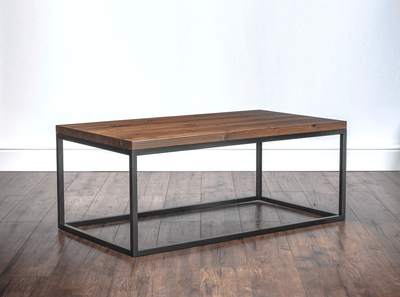 Calia Style Coffee Table Solid Wood Metal Frame Base Industrial Medium Dark Wood