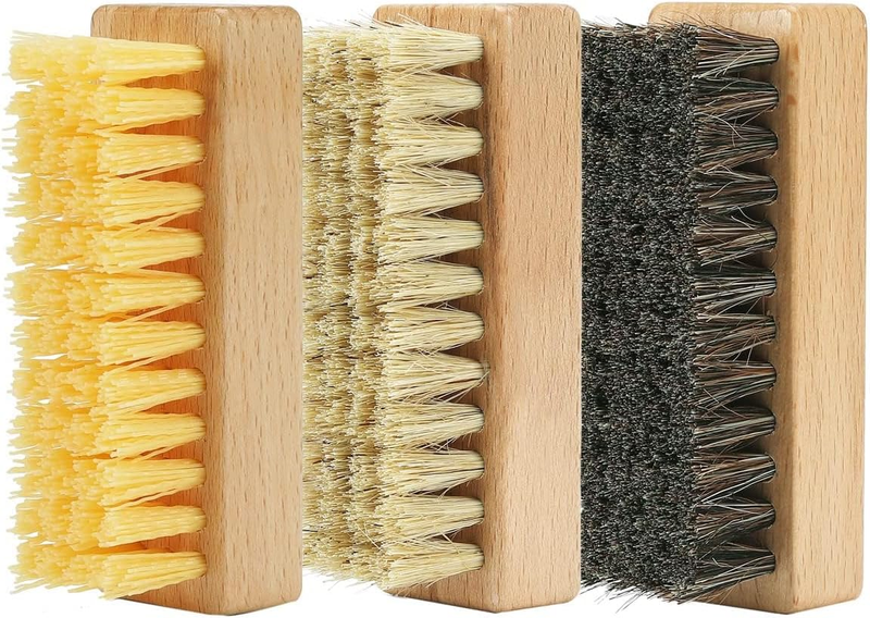 Shoe Cleaner Brush Set, 3 Pack, Nylon Boar and Horsehair Bristles, Wooden Cleani