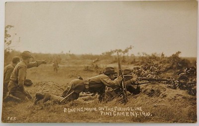 Antique 1910 Real Photo Postcard Pine Camp NY Maine Guard Infantry Firing Line