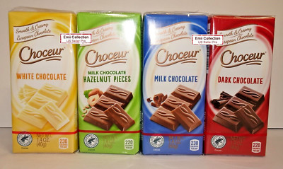 Choceur White, Milk Hazelnut Pieces, Milk, Dark Chocolate Bars 7oz 200g (4 Bars)