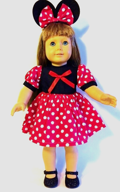 18 inch Doll RED MINNIE MOUSE DRESS EARS Headband Costume Set Fits American Girl