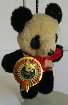 SHANGHAI DOLLS FACTORY PURE WOOL PANDA BEAR STUFFED ANIMAL PLUSH. ORIGINAL W/TAG