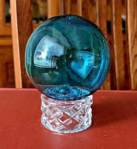 Vintage Hand Blown Art Glass Studio Float Orb Ball Blue