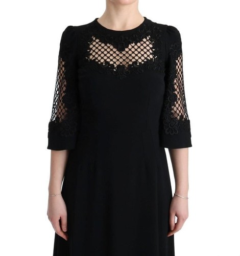 Pre-owned Dolce & Gabbana Dolce&gabbana Women Black Dress Polyester Applique Maxi Bodycon Wrap Sz It 38 Xs