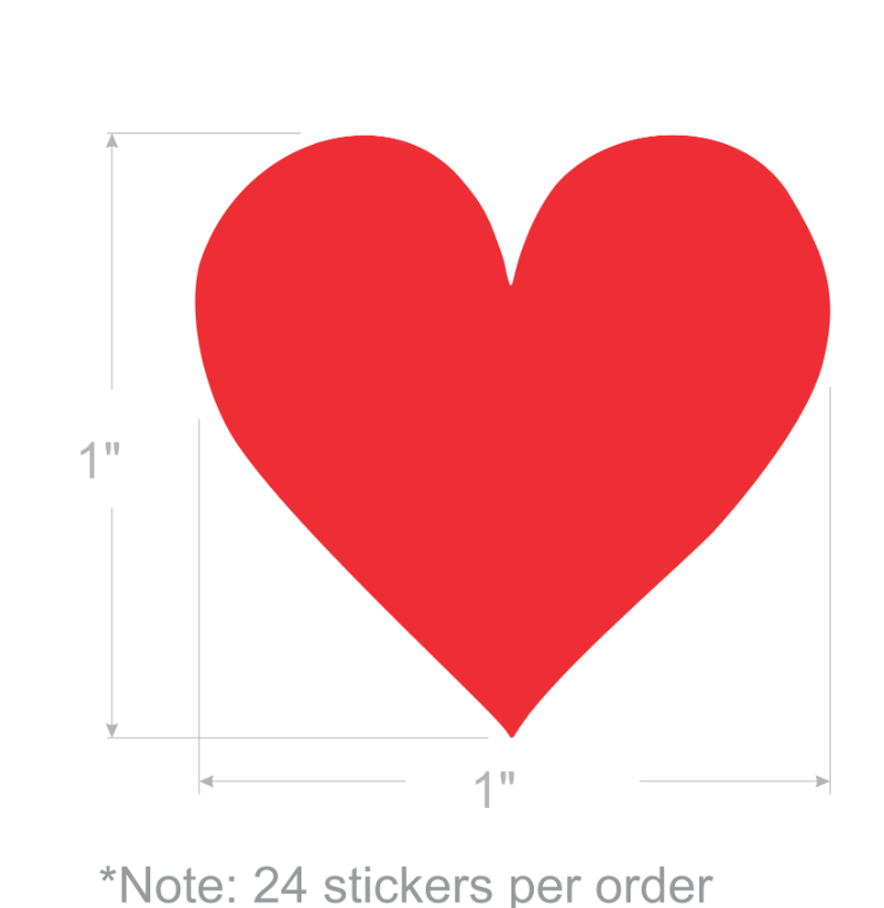 Heart Stickers | 1 inch tall | quantity 24 | pinochle | playing card suit