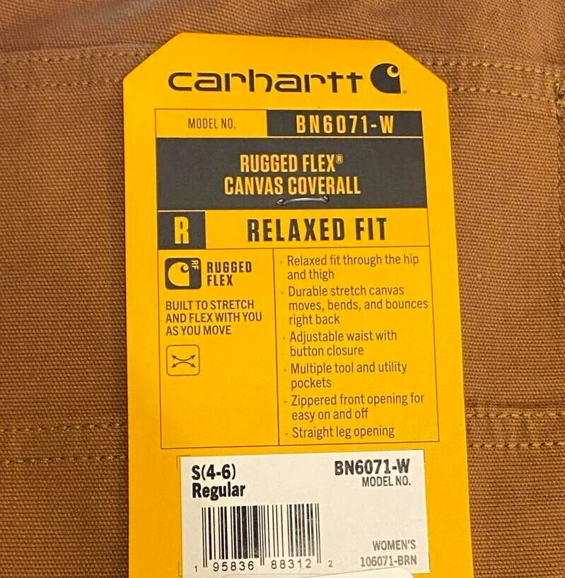 NEW Carhartt BN6071-W Rugged Flex Canvas Coveralls Jumpsuit Women's S 4-6