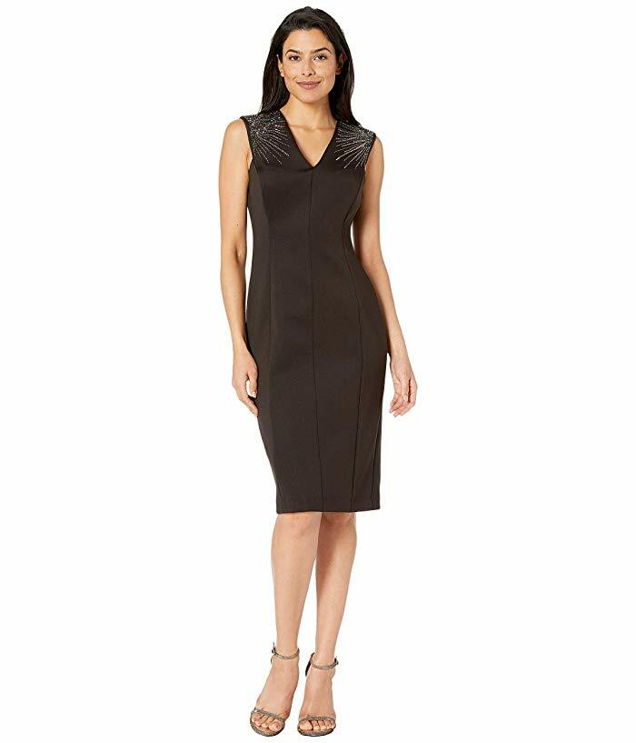 

Calvin Klein NWT BLACK Вечернее платье-футляр без рукавов с украшением на плечах 2,6,8, Черный