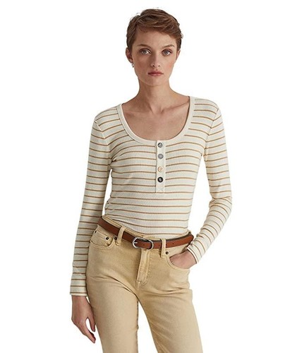 

Полосатый трикотаж в полоску LAUREN Ralph Lauren Henley Top кремового цвета, размер, Natural